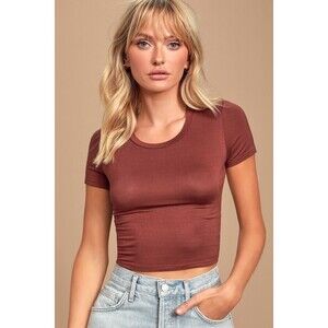 Lulus Basics Gotta Have It Burgundy Crop Top Brown - Size M